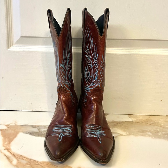 Code West l Brown Cowgirl Boots Genuine Leather Hand Painted Size 6 - Picture 3 of 8